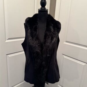 WHBM Black Faux Fur-Trimmed Vest